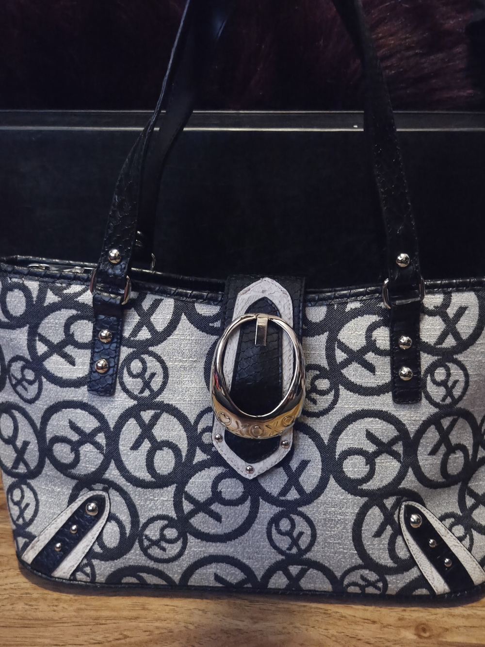 XOXO Black & Silver Patterned Shoulder Bag